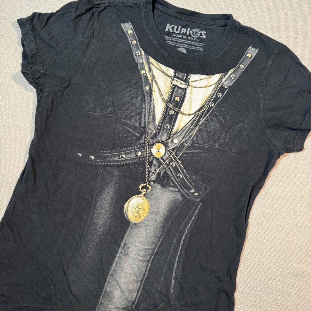 Cirque du Soleil Kurios Graphic Tee Black Steampunk Corset Print Womens Small